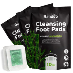 Bandoo Foot Pads, enfoque bambú-vinagre-tourmalina para cuidado suave de pies.