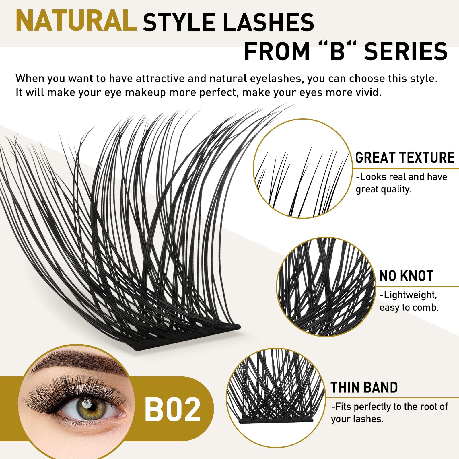 B&Qaugen clúster pestañas natural sin plástico para look discreto