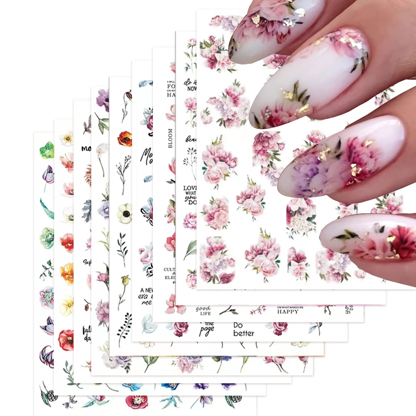 Baoximong pegatinas de uñas con flores en relieve tridimensional para decorar uñas de forma rápida y duradera