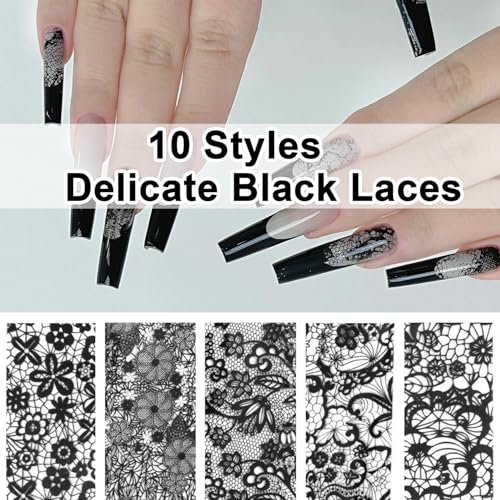 Patrones de encaje con flores de Baoyaalin para decoraciones detalladas en uñas.