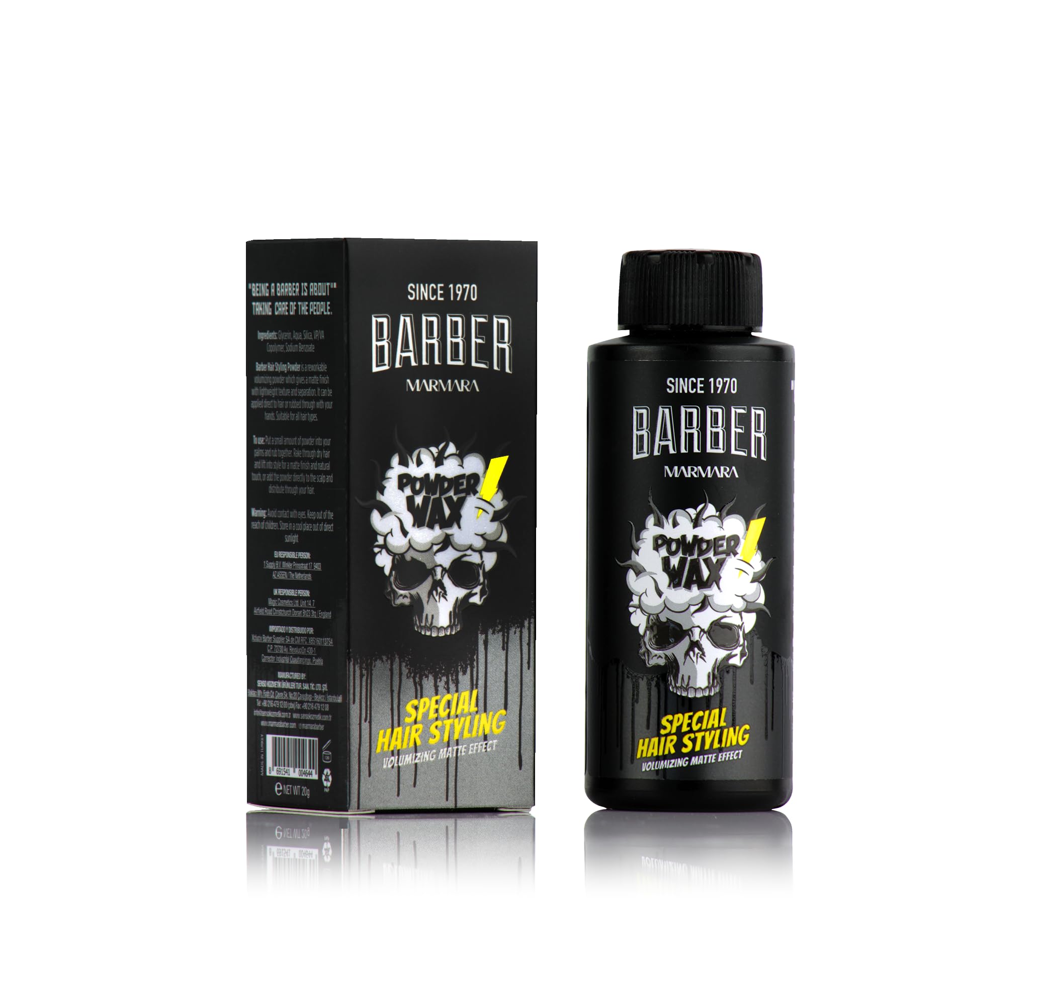 Barber Marmara Polvo pelo 20gr, textura mate para volumen natural.