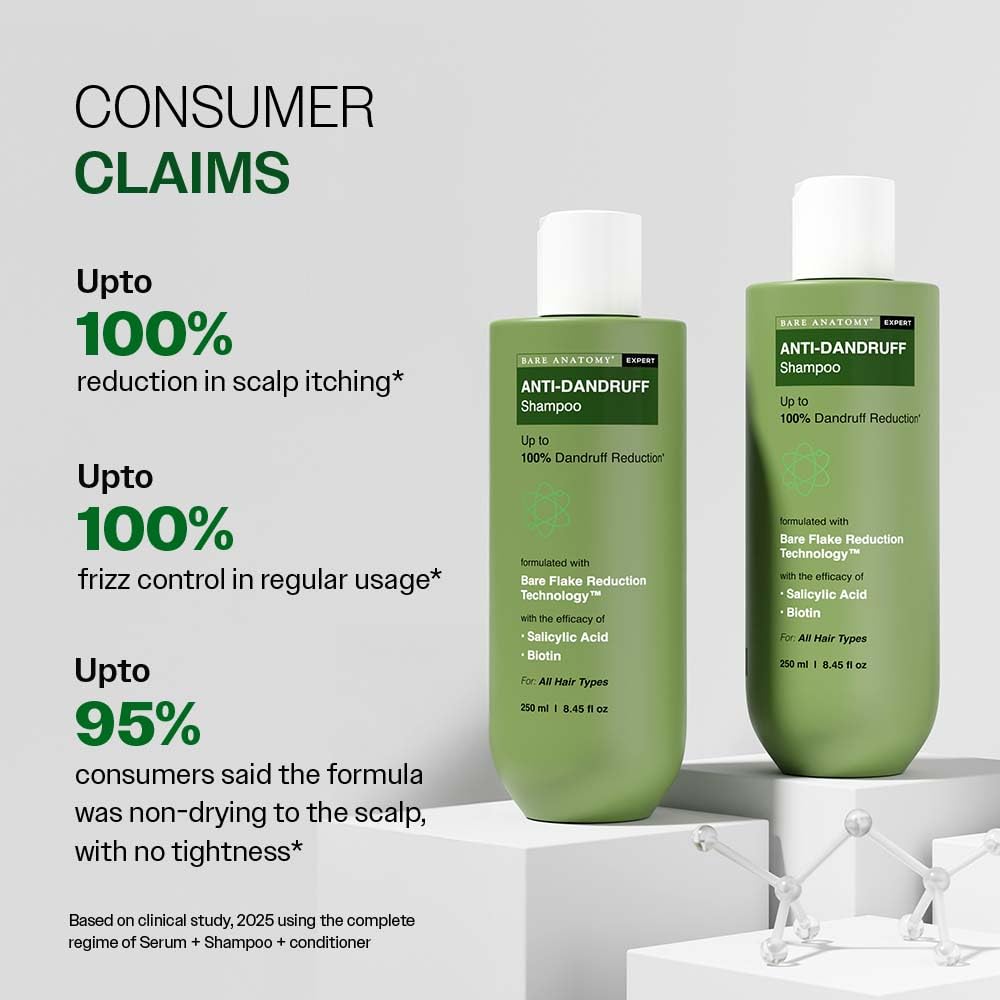 Oily scalp refreshed by Bare Anatomy Expert anti-dandruff shampoo.