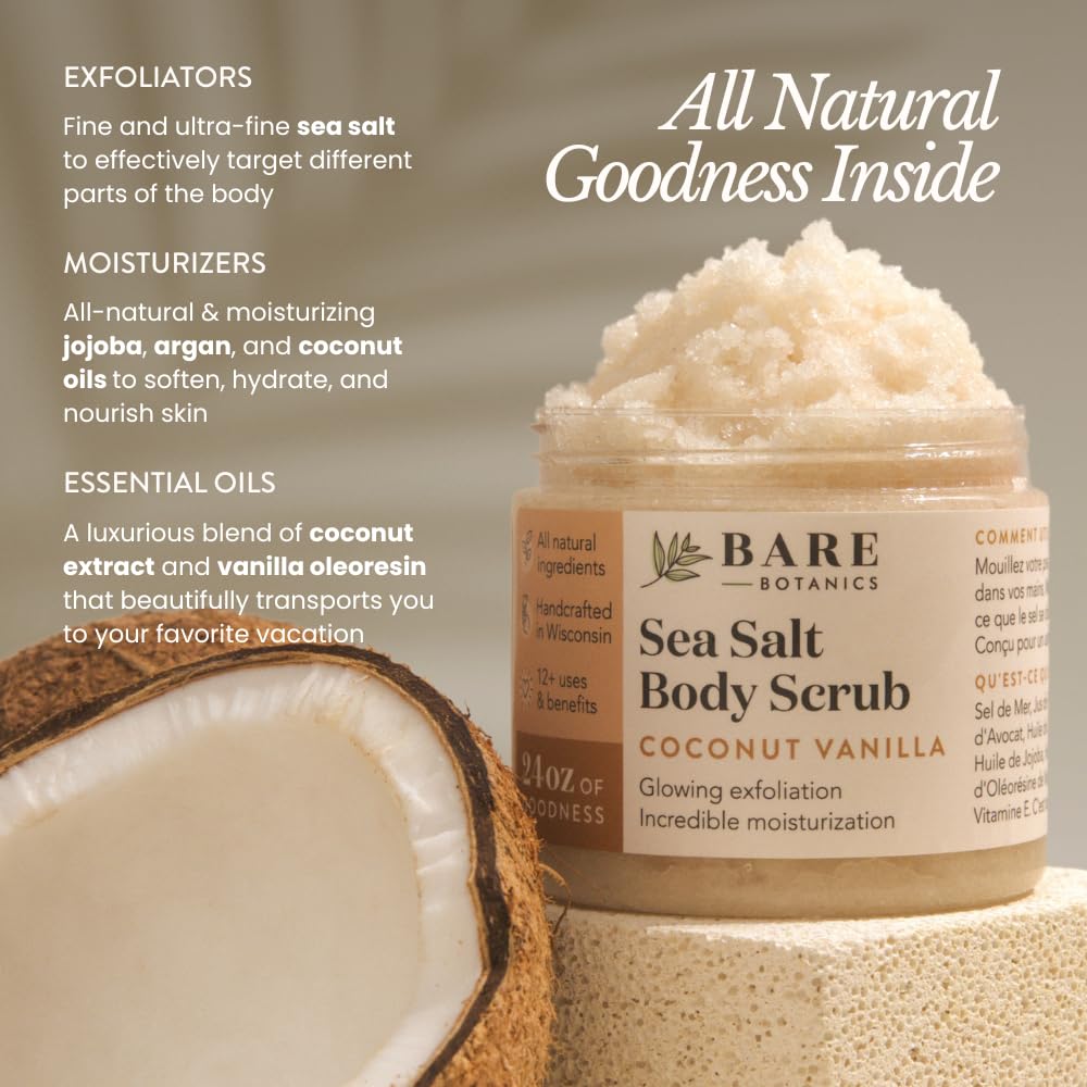 Bare Botanics mezcla exfoliante con cuchara de madera para dosificación precisa