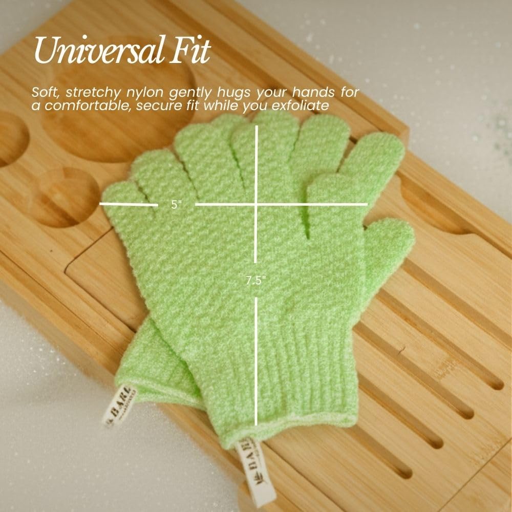 Bare Botanics pack de cuatro guantes exfoliantes para la higiene corporal.