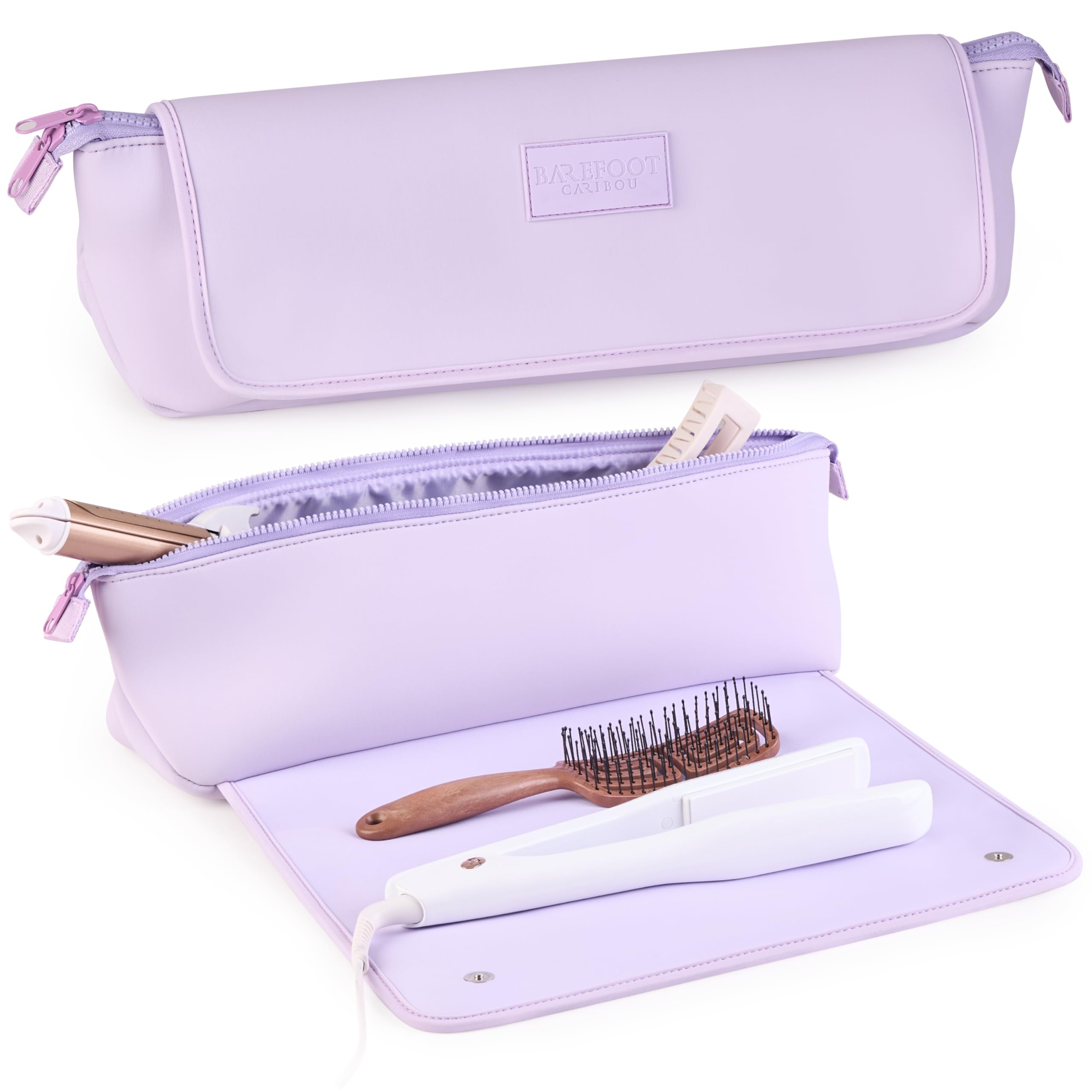 Bolsa Barefoot Caribou para herramientas capilares lilac, ideal para viaje y organización segura.