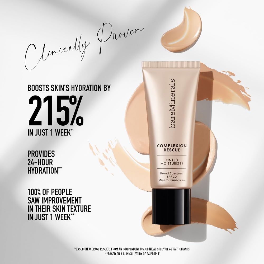 bareMinerals Complexion Rescue tono uniforme, difumina imperfecciones y aporta glow natural.