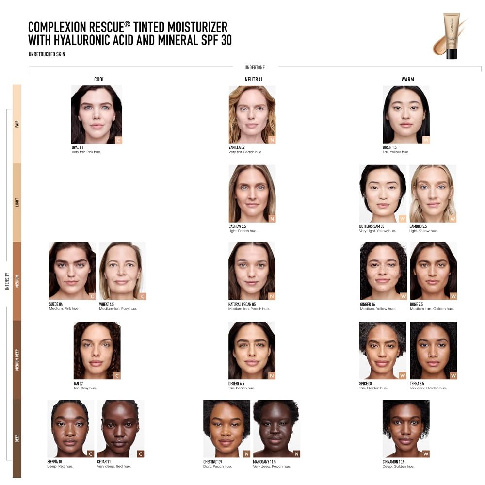 bareMinerals Complexion Rescue Opal 01, tono natural para piel clara con acabado sutil.