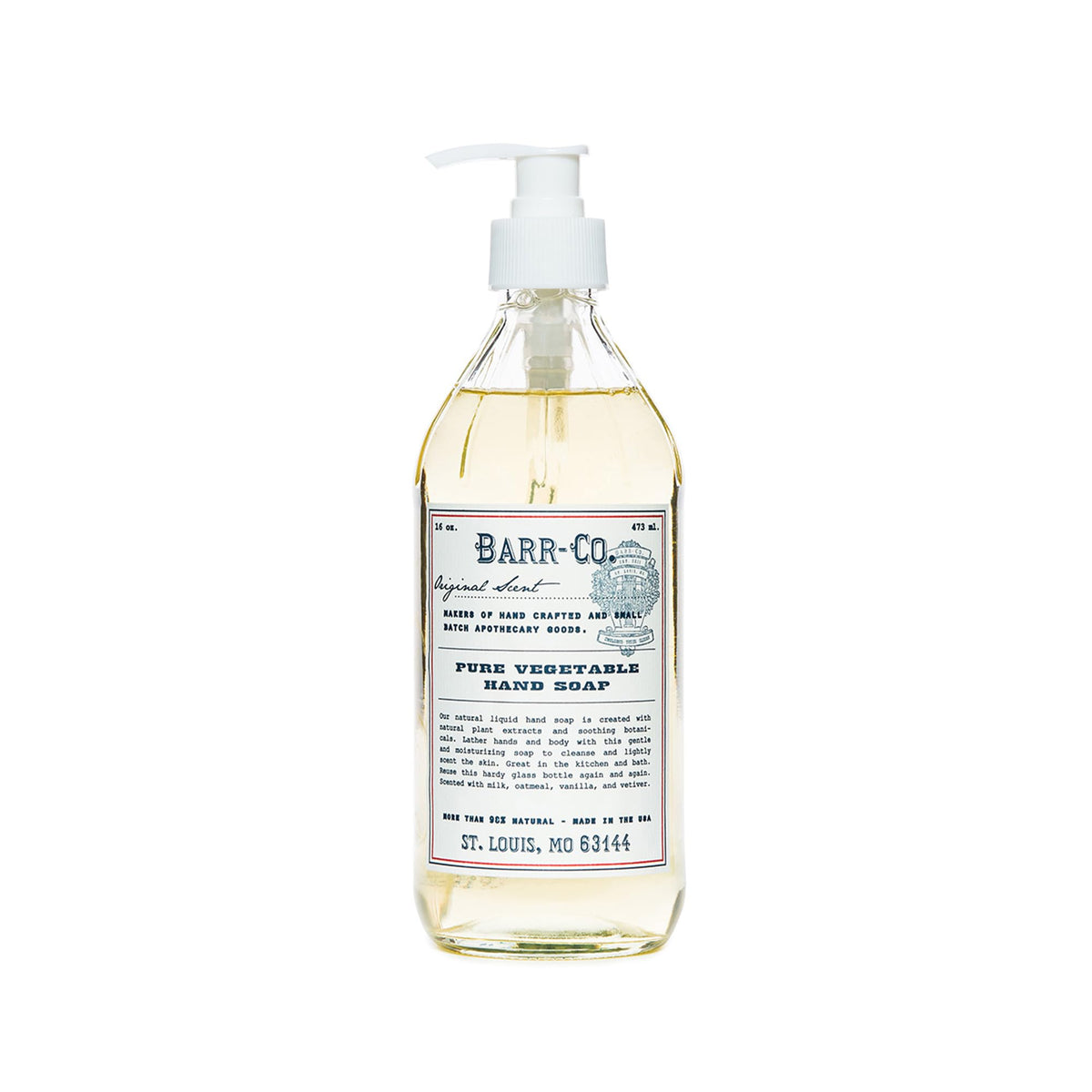 Jabón de manos BARR-CO natural con avena y vetiver; limpieza suave para la piel.