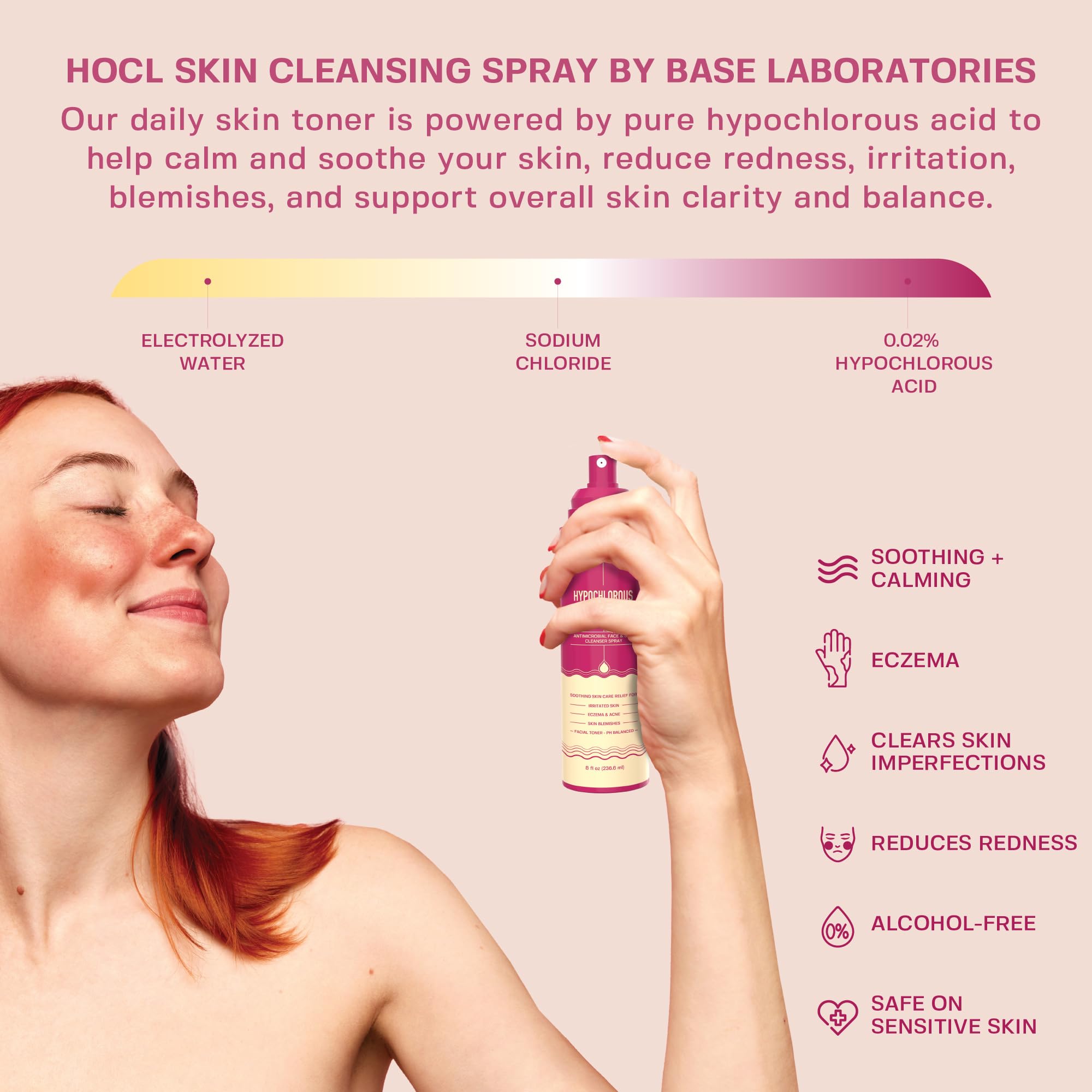 BASE LABORATORIES Hipocloroso aplicación facial, equilibrio del pH de la piel.
