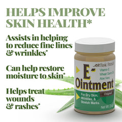 Envase compacto de Basic Organics con pomada de vitamina E para cuidado diario.