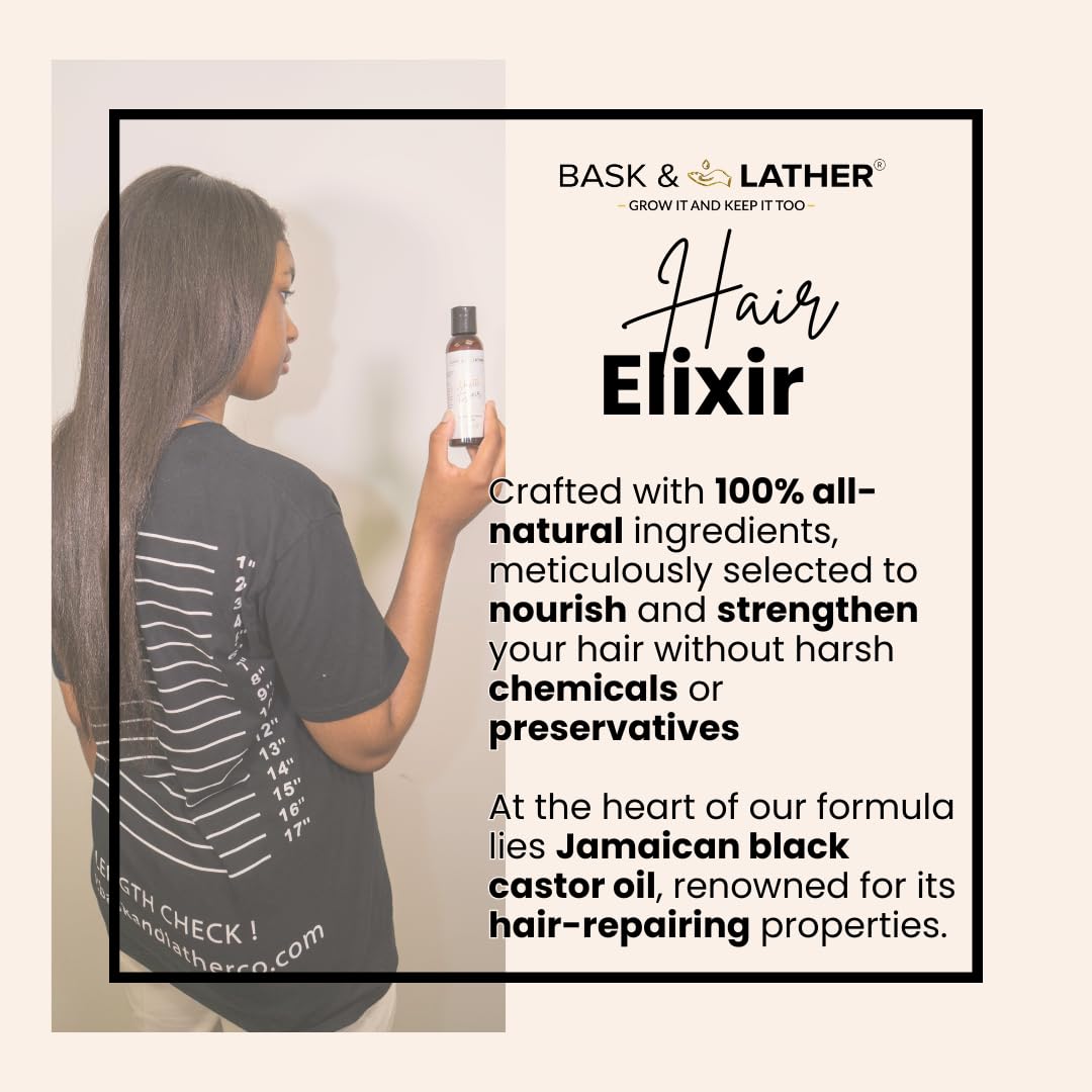BASK & LATHER Elixir, cuidado capilar para volumen y densidad del cabello.