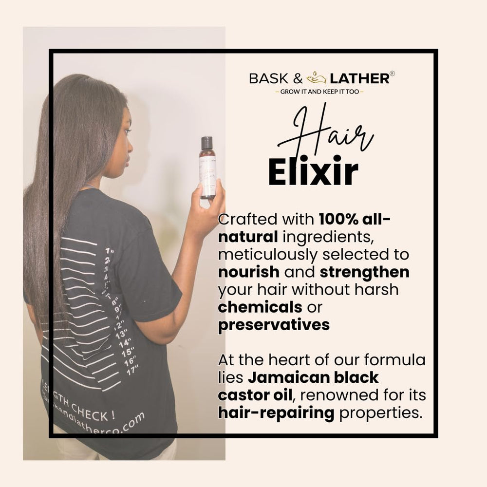 BASK & LATHER Elixir, cuidado capilar para volumen y densidad del cabello.