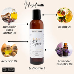 BASK & LATHER Elixir, desenredo suave para cabello manejable.