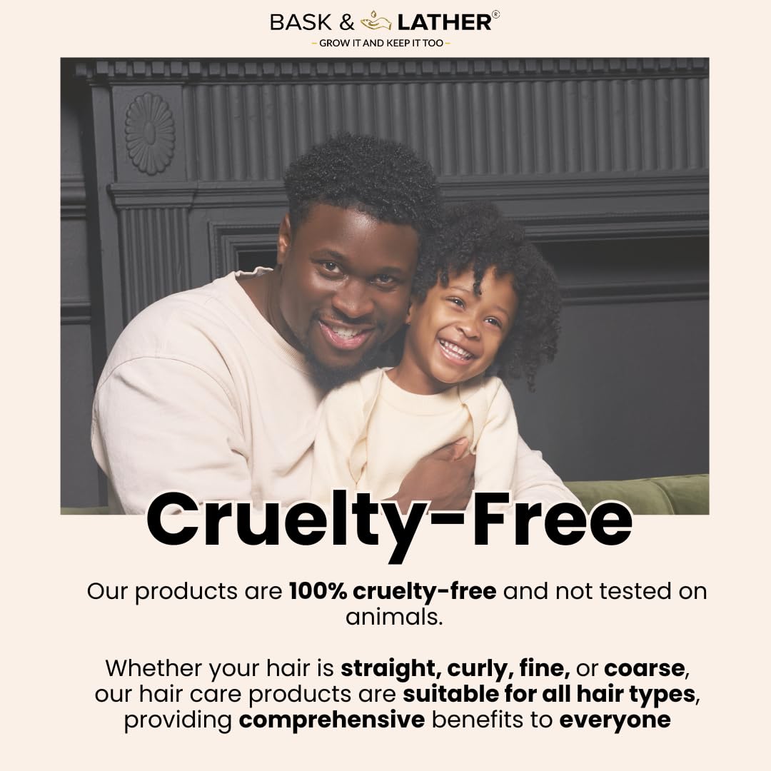 BASK & LATHER Elixir, uso diario para cabello más fuerte y saludable.