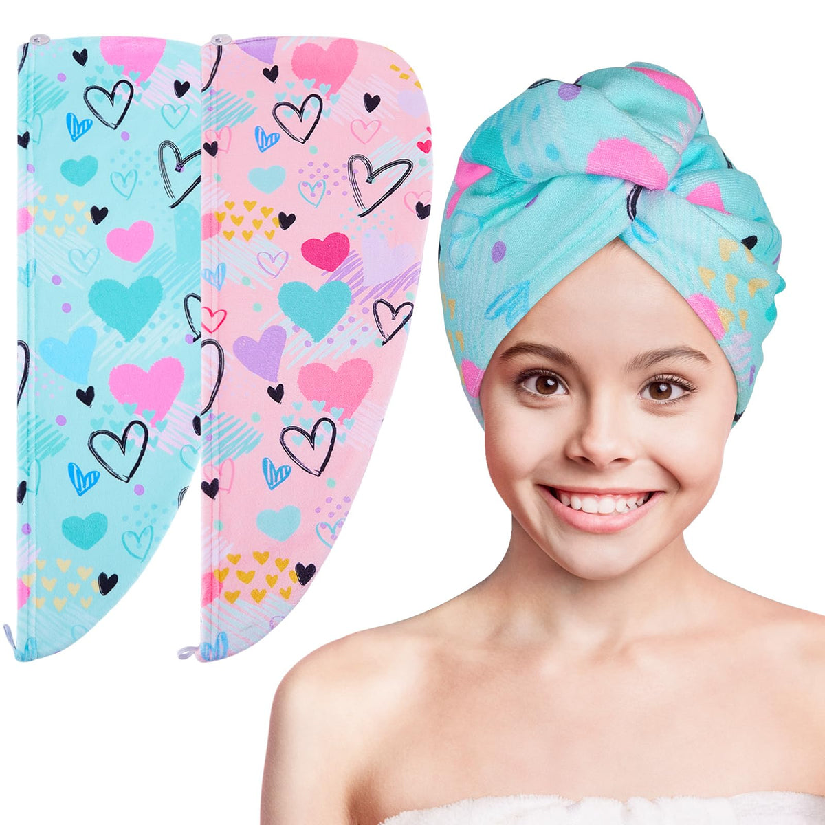 Basumee toalla microfibra para cabello de niños, paquete de 2, secado rápido.
