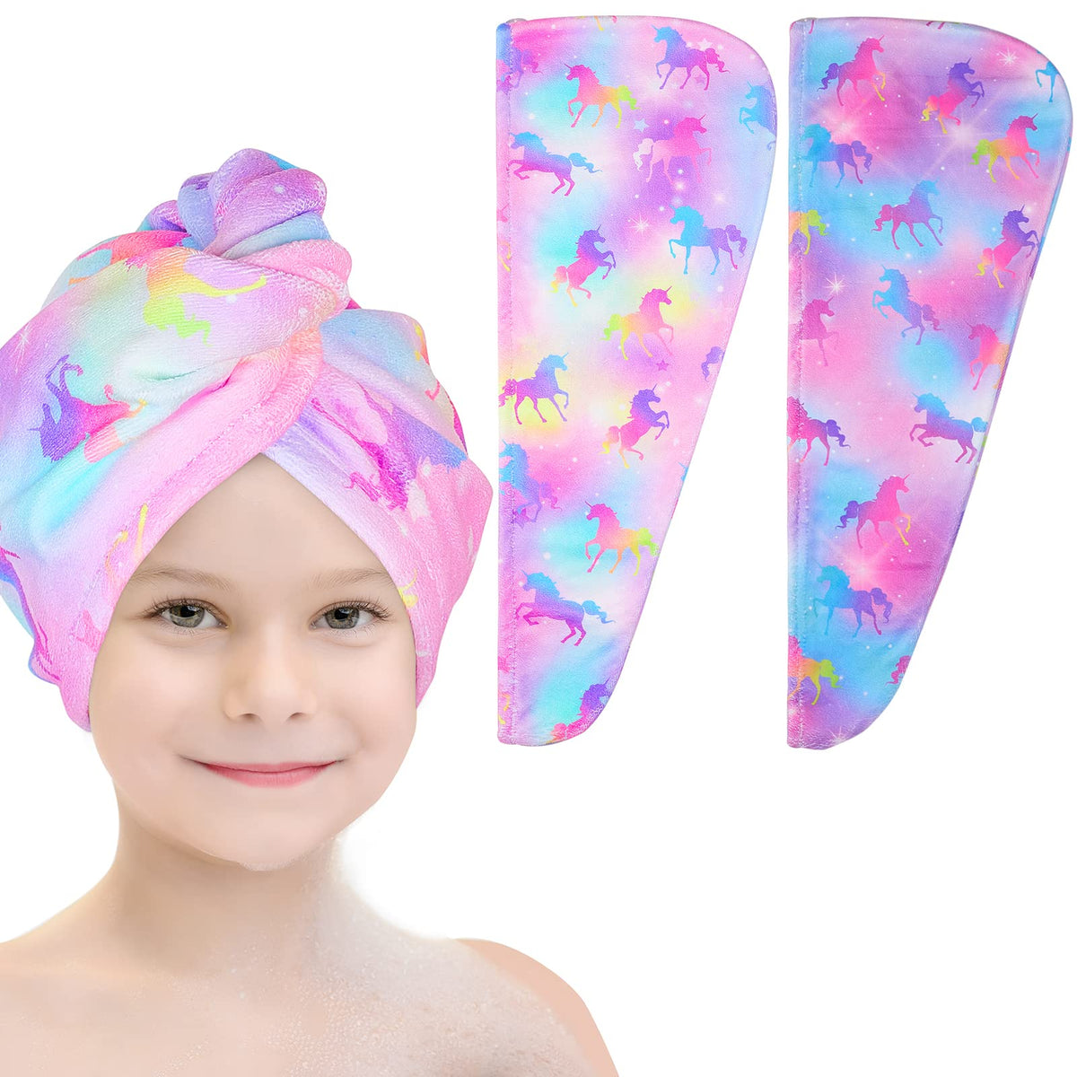 Basumee toalla de pelo microfibra para niñas, unicornio, secado rápido y cómodo