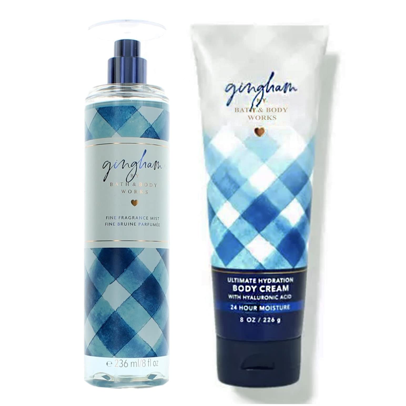 Bath & Body Works Gingham: dúo Ultra Shea y Bruma para perfumar y humectar la piel diariamente.