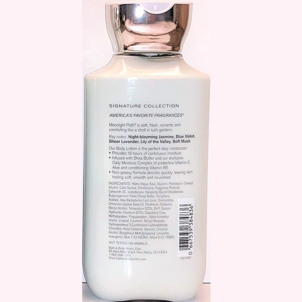 Moonlight Path de Bath & Body Works, etiqueta-diseño: aroma floral y acabado elegante