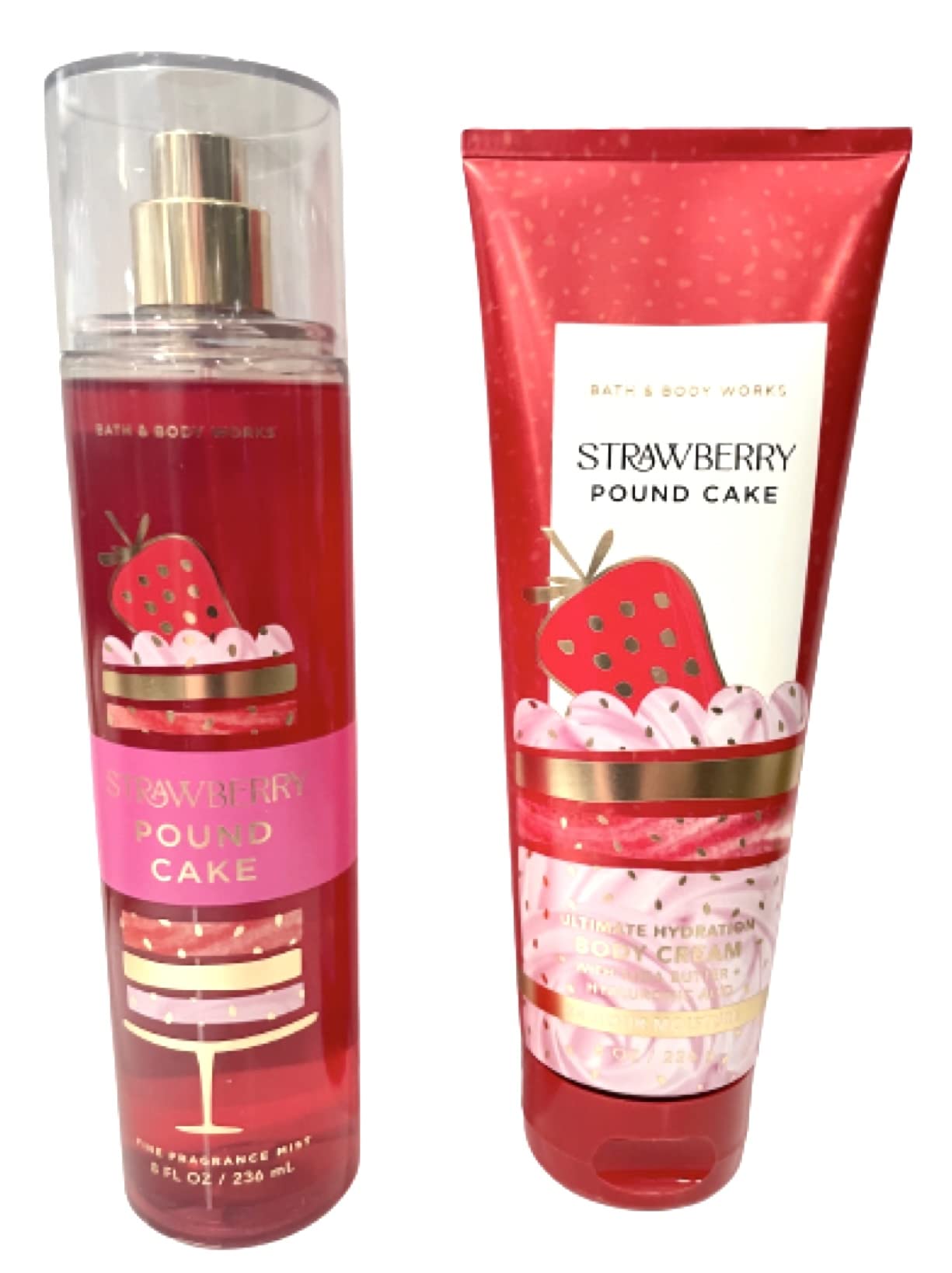 Packaging variation image shows gift-ready Bath & Body Works Strawberry Pound Cake bundle.