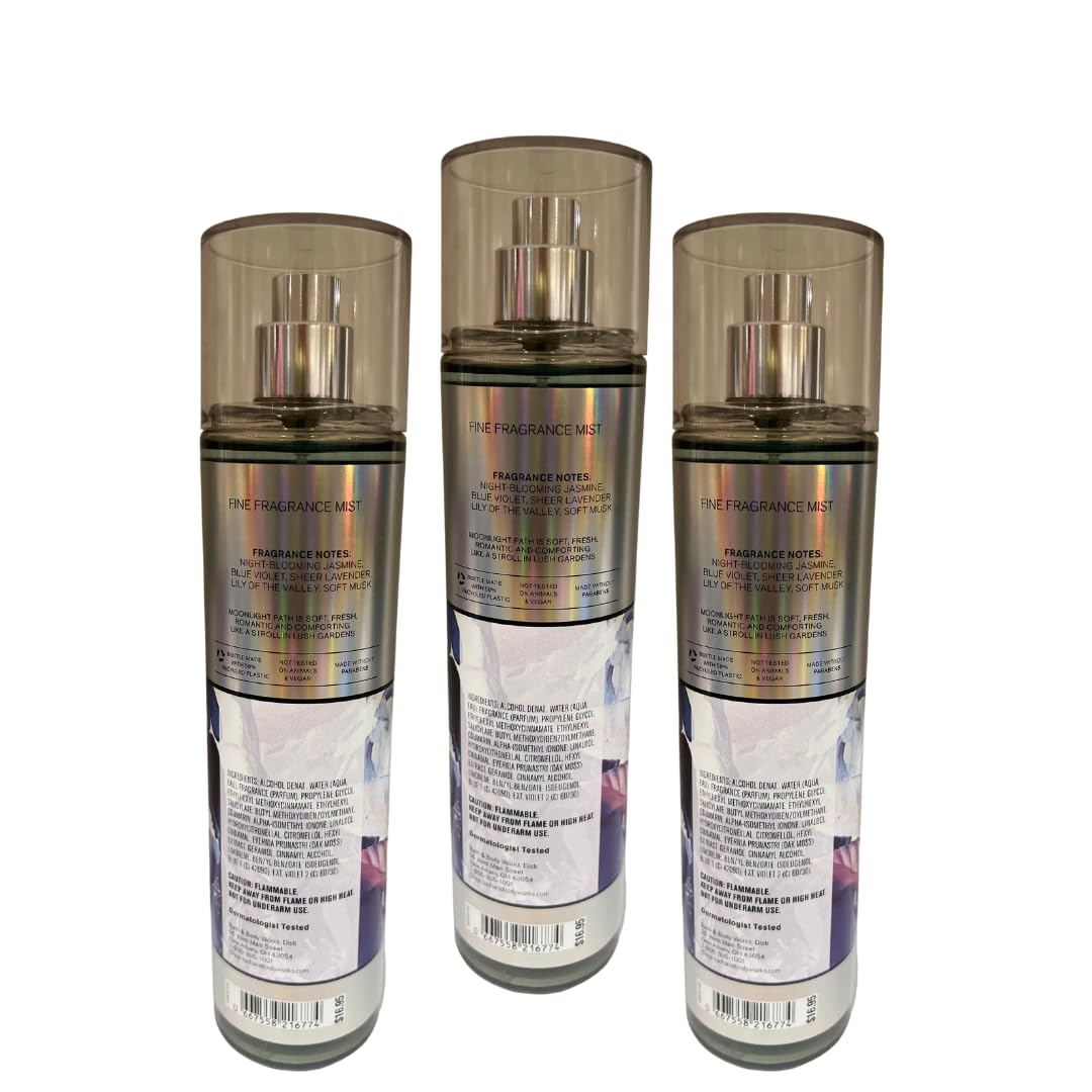 Moonlight Path, etiqueta cercana de Bath & Body Works mostrando la fragancia suave