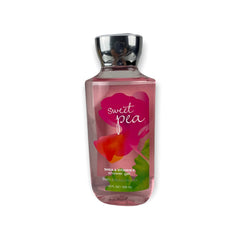 Botella Bath & Body Works Sweet Pea, gel de ducha suave para uso diario.