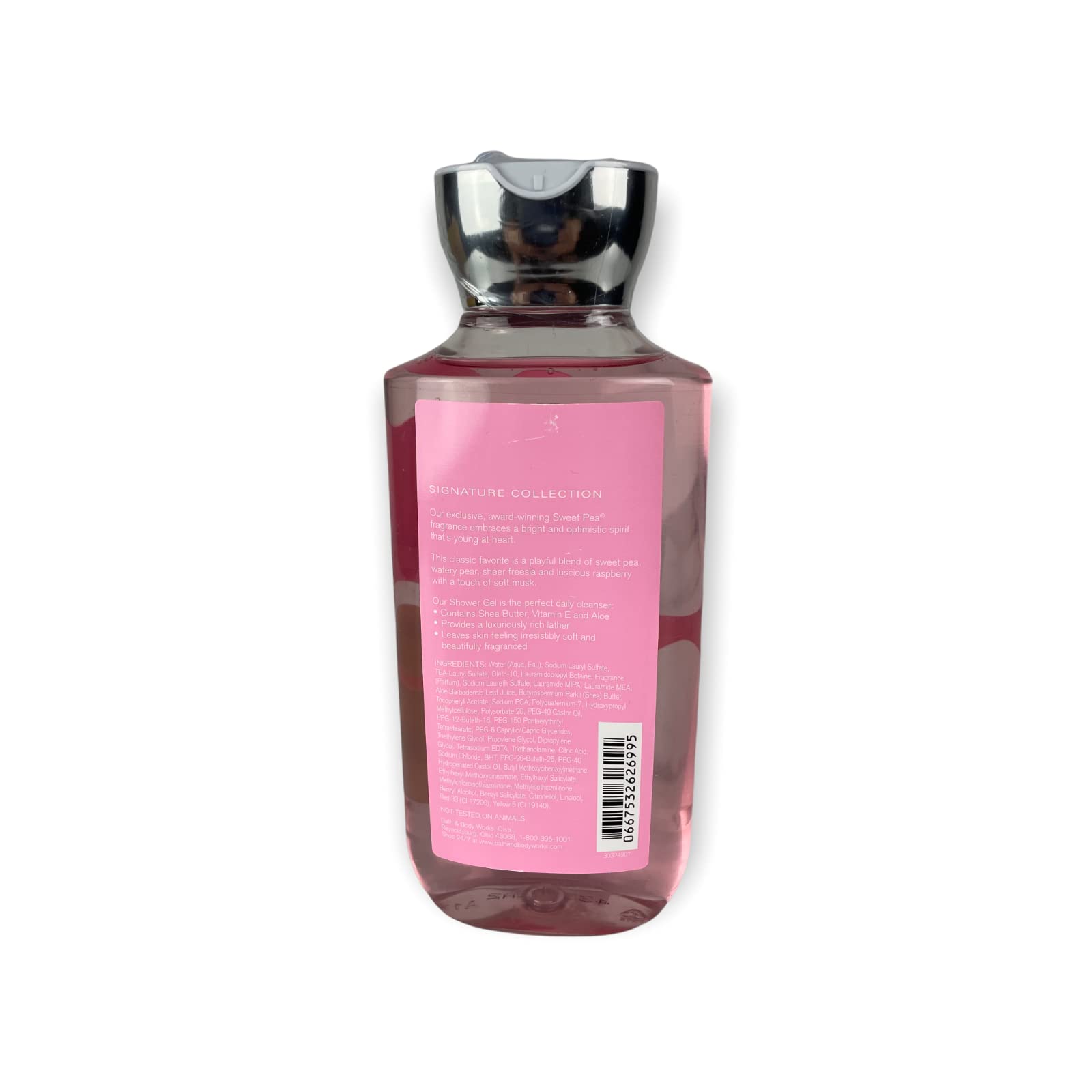 Textura cremosa del gel de Bath & Body Works Sweet Pea, aroma floral para baño relajante.