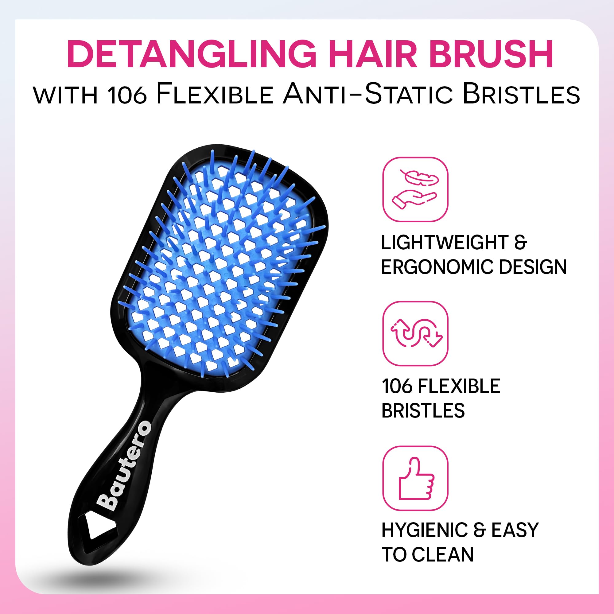 Bautero Cepillo desenredante para cabello seco, reduce tirones.
