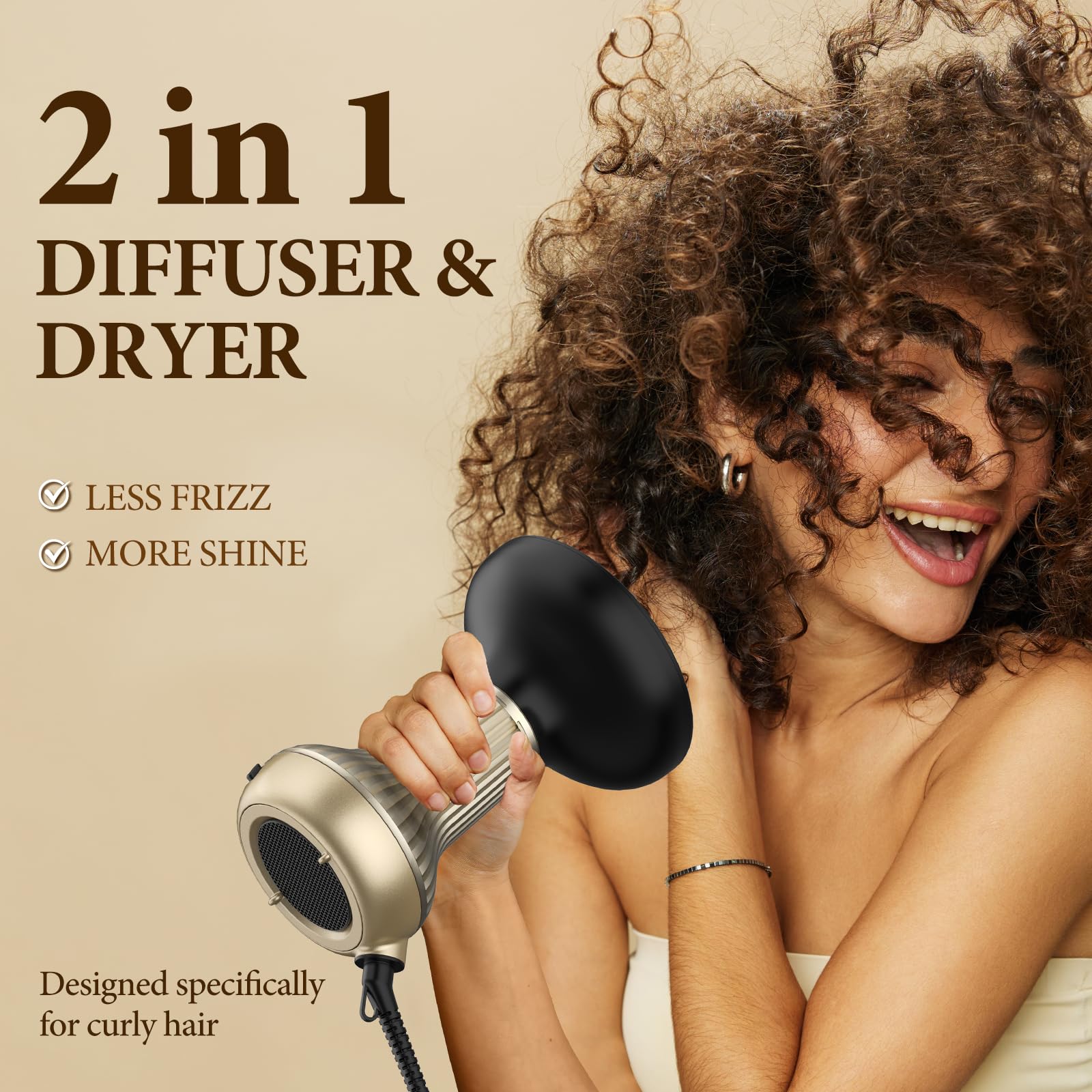 El difusor Bautia realza rizos definidos y duraderos.