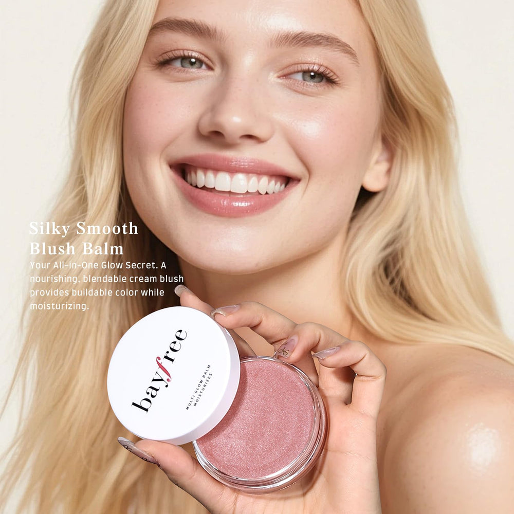 bayfree Multi Glow Balm con ingredientes como shea y coco para cuidado suave.