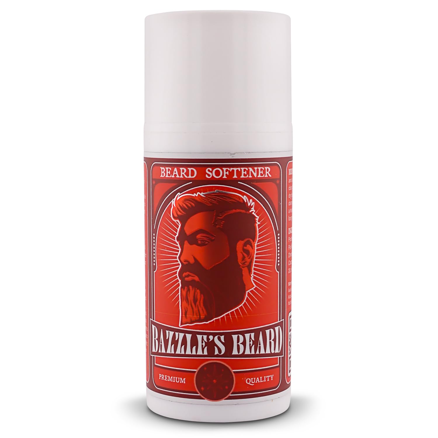 Bazzle's Beard Softener visto frontal, listo para mantener la barba suave.