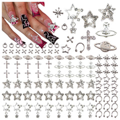 BBATT-HAPPY charms estrellas para uñas, ideal para decoración de uñas con brillo plateado duradero.