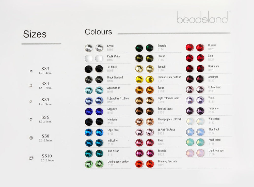 BEADSLAND muestras de tamaño SS3 a SS40 para elegir ajuste perfecto.