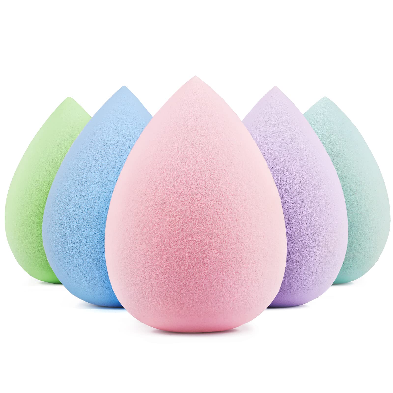 BEAKEY esponjas maquillaje sin látex en colores vibrantes para aplicación suave.