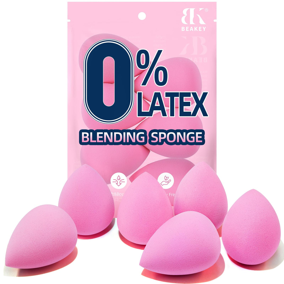 Conjunto BEAKEY de esponjas para maquillaje, ideal para cobertura rápida y uniforme.