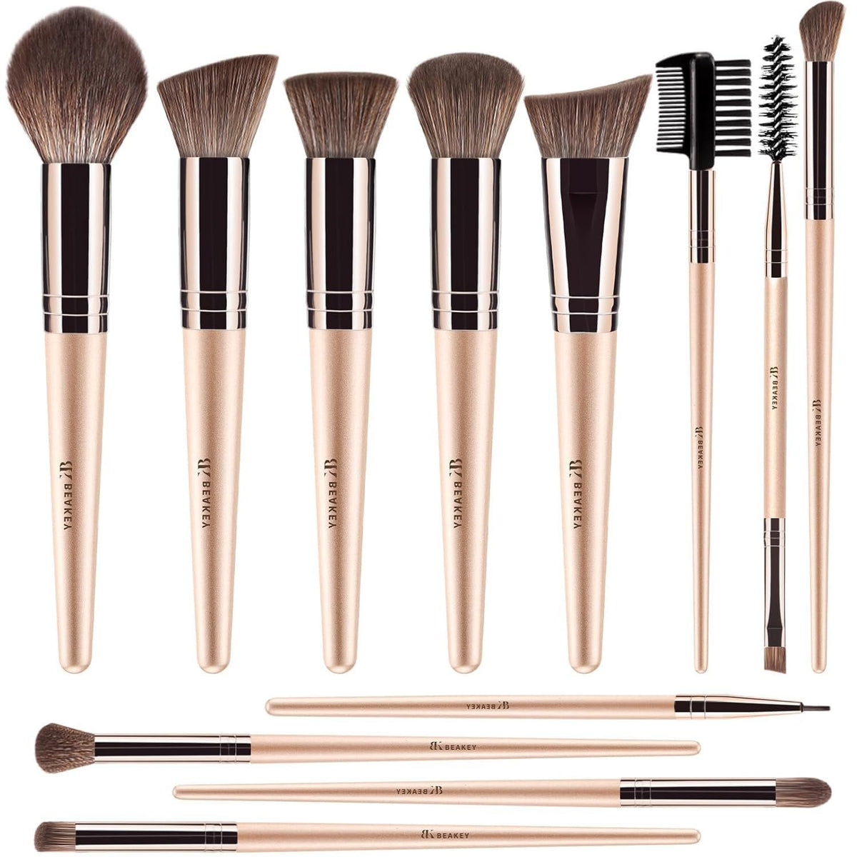 Pinceles BEAKEY veganos 12 piezas en estuche para maquillaje diario