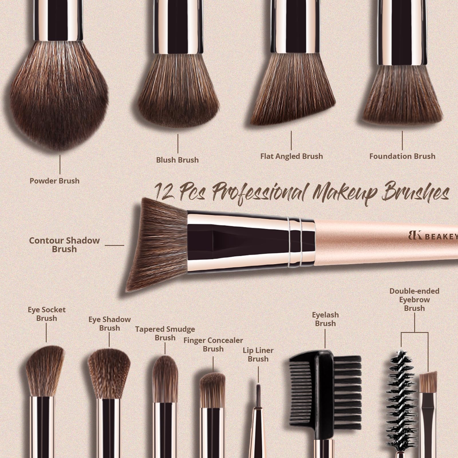 Pinceles BEAKEY veganos para sombras con aplicación suave