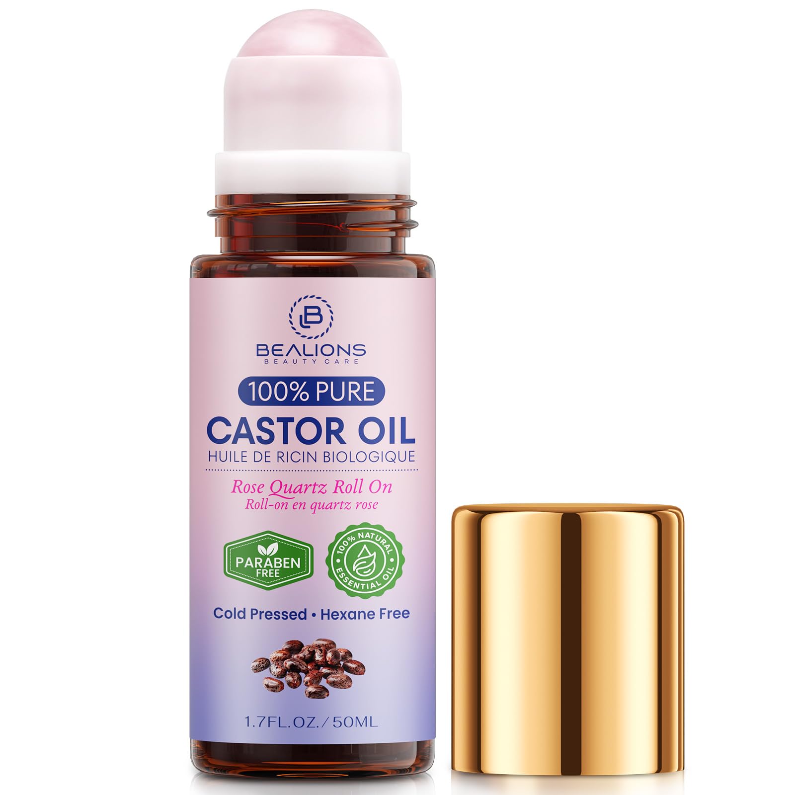 Bealions aceite de castor roll-on rostro, botella ambar para hidratación suave