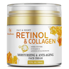 Bealions Retinol Cream face bottle close-up highlighting smoothing benefits