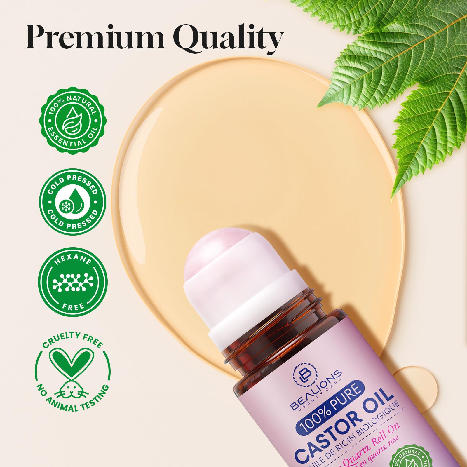 Bealions rodillo de cuarzo rosado para masaje facial y frescura