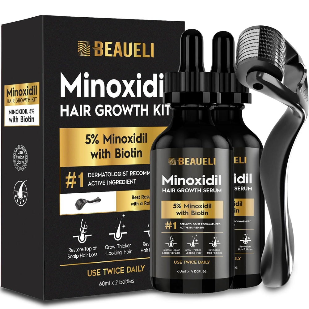 Beaueli Minoxidil 5% con dos botellas de 60 ml para densidad barba.