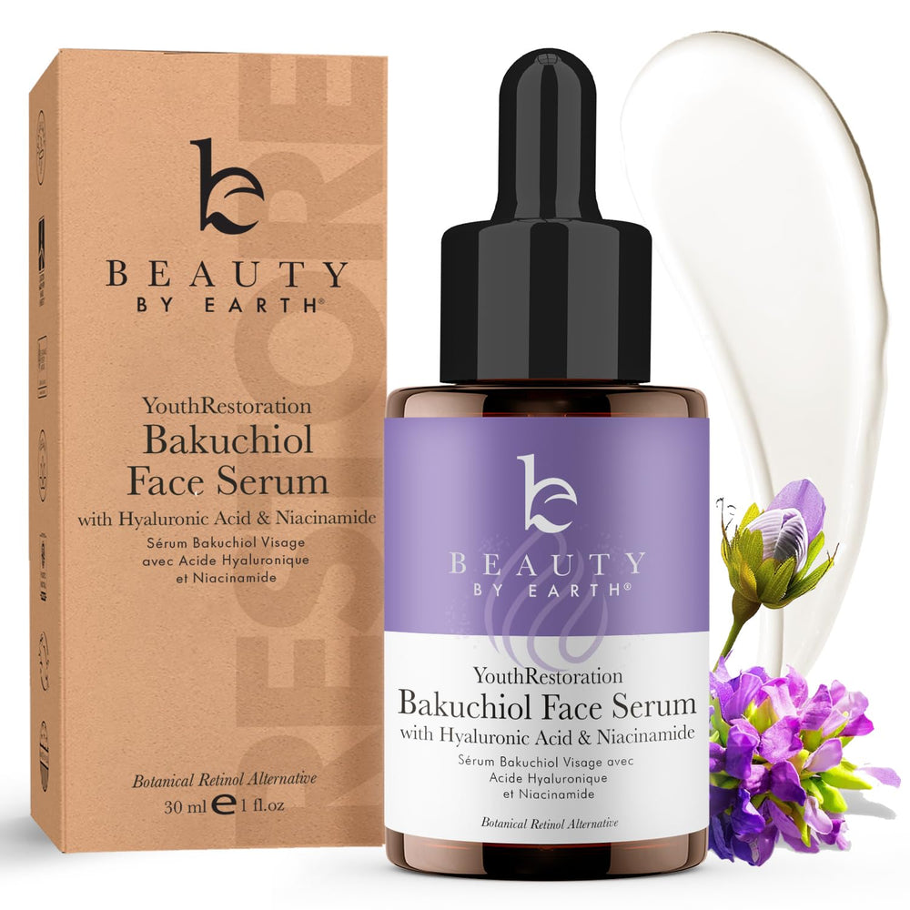 Beauty by Earth Bakuchiol Serum, botella, aplicación suave para una piel más firme
