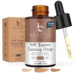 Beauty by Earth: gotas bronceadoras, botella, aplicación suave para tono natural.