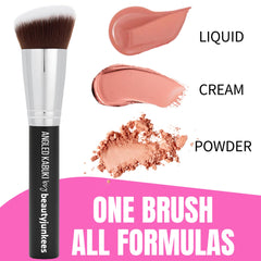 Beauty Junkees Pincel para fórmulas líquidas, cremas y polvos, versatilidad notable.