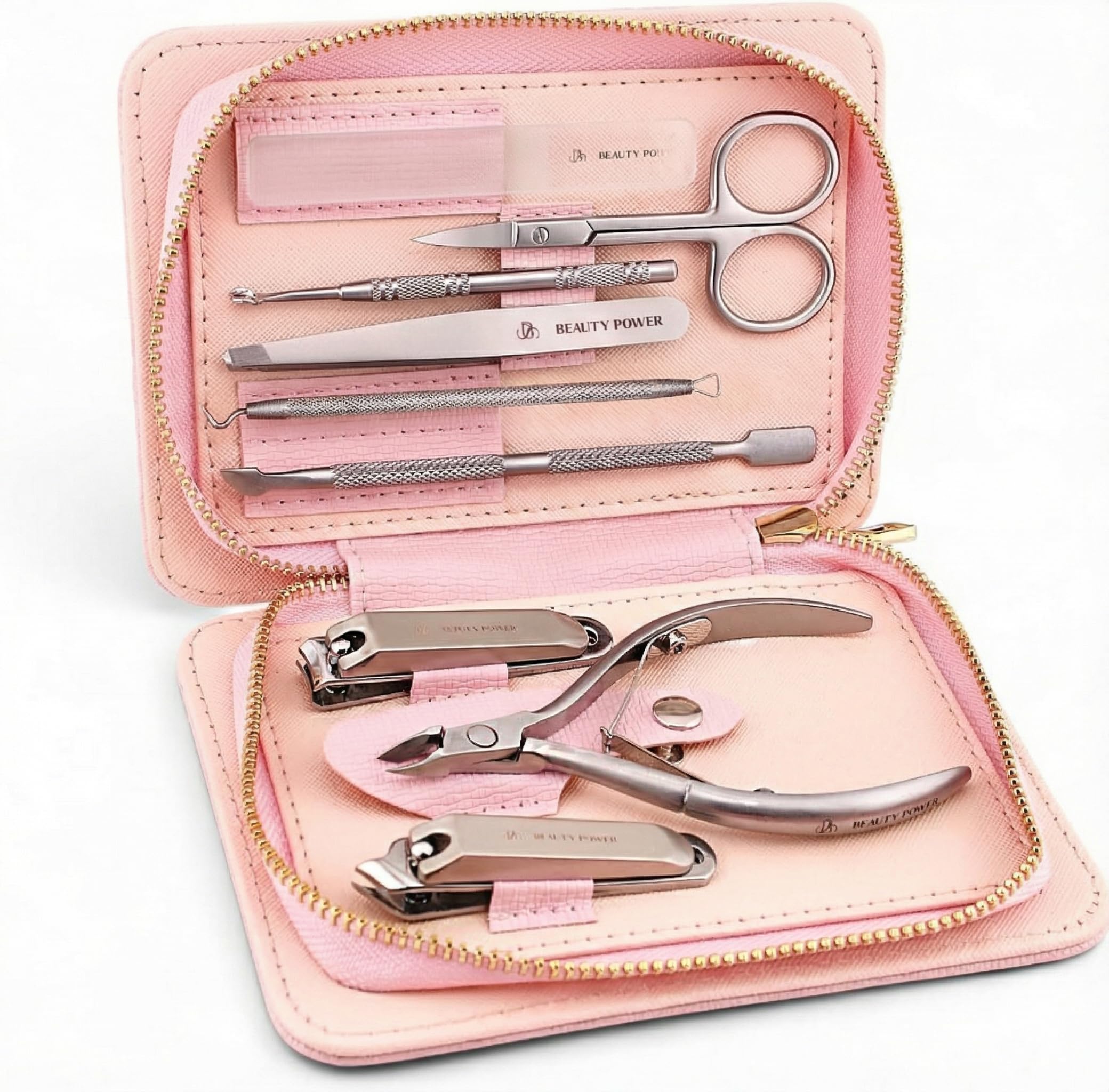 Con Beauty Power, set de manicura y pedicura en estuche de cuero PU para viajar
