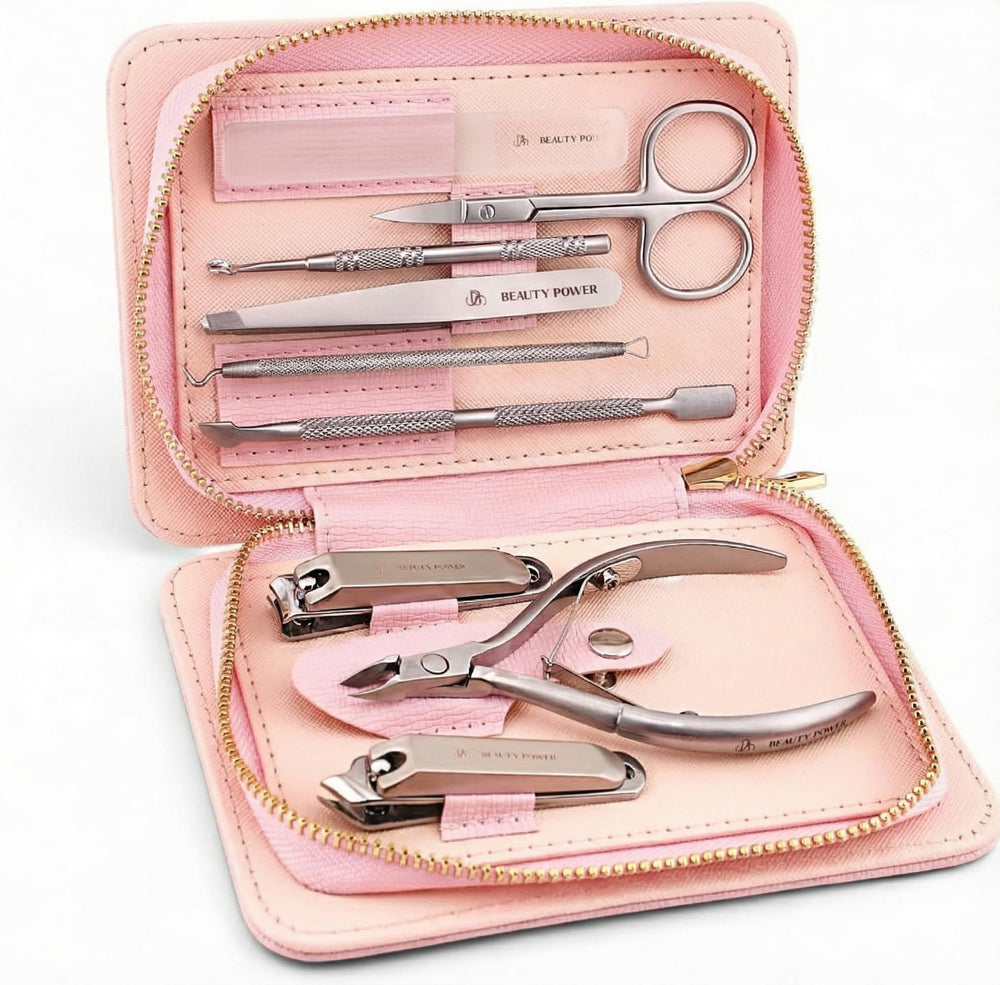 Con Beauty Power, set de manicura y pedicura en estuche de cuero PU para viajar