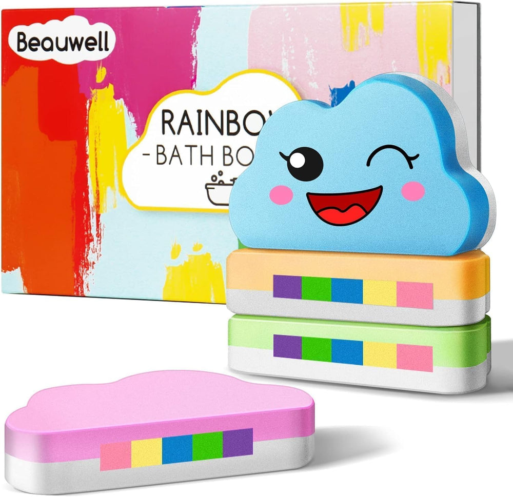Beauwell bombas arcoíris para niños: set de 4 piezas para baño divertido.