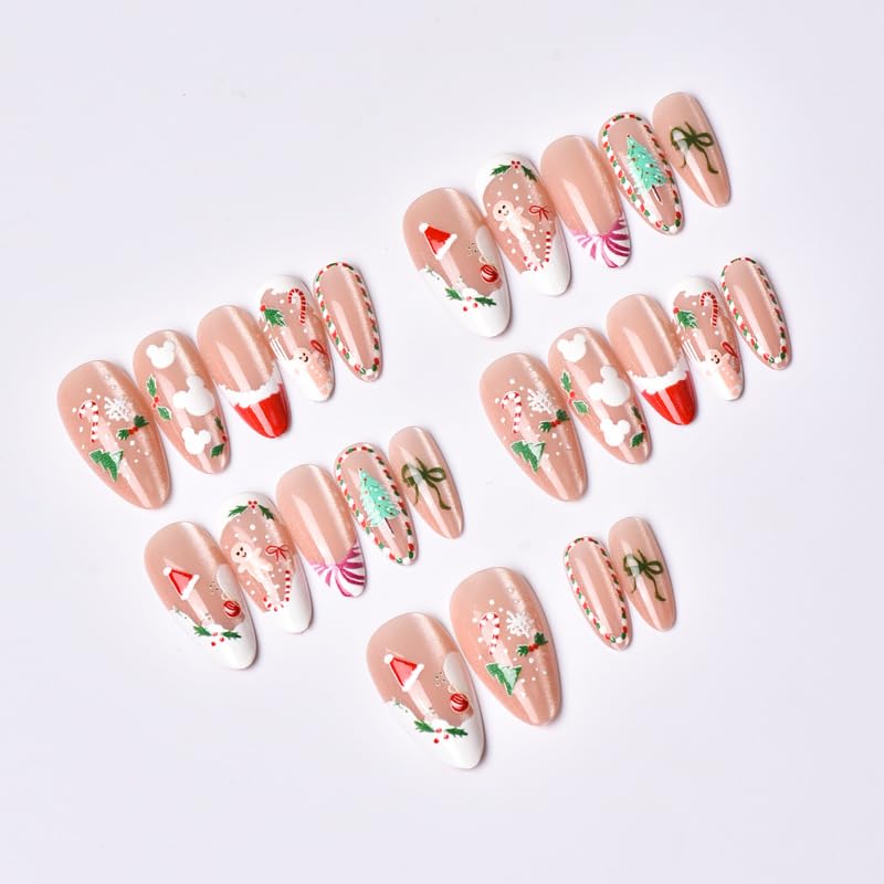 BEAWTH uñas prensadas con motivos de árbol de Navidad, elegantes