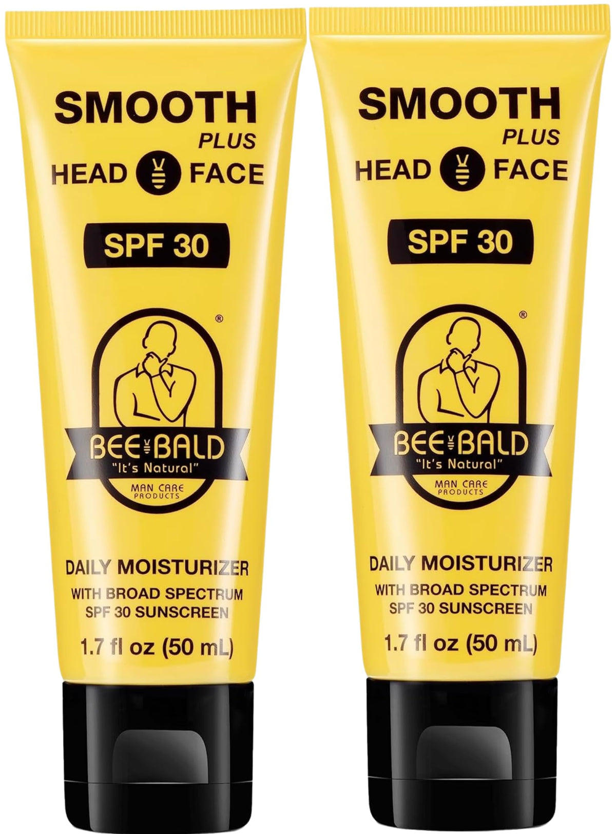Bee Bald Smooth Plus head moisturizer SPF 30 bottle delivers daily hydration.