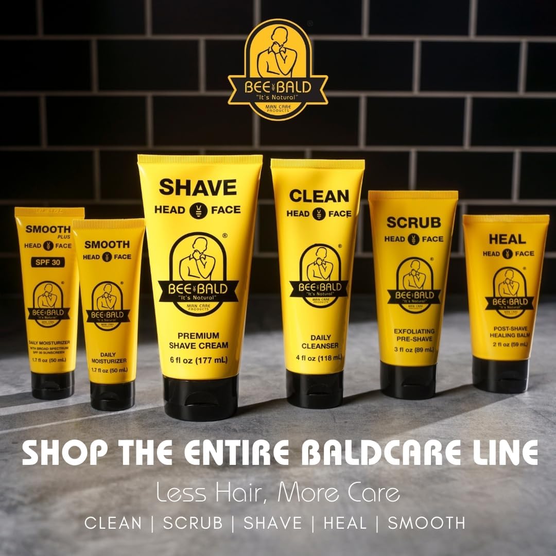 Bee Bald Smooth, suavidad duradera para piel y cuero cabelludo tras aplicar.