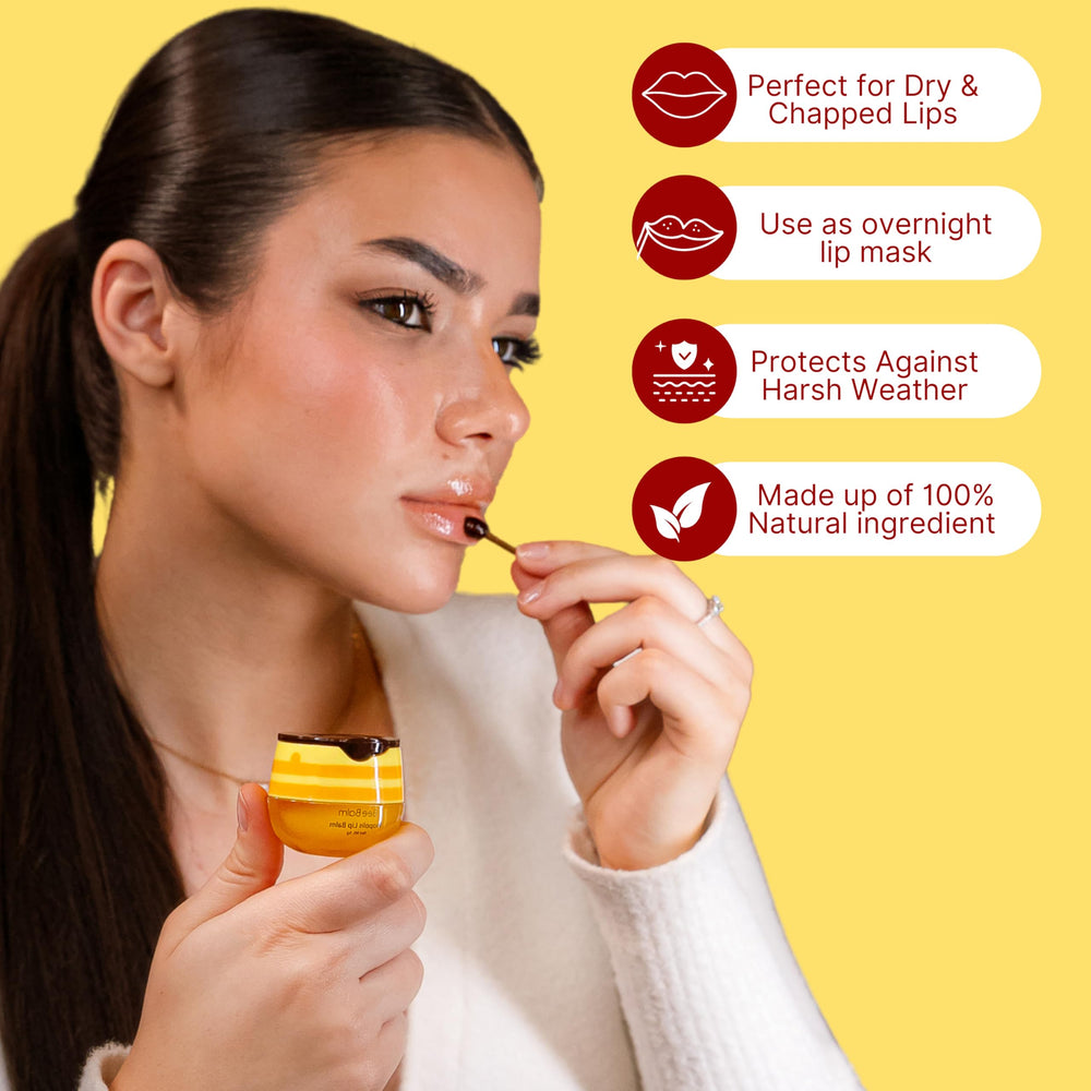 Bee Balm Original Lip Balm jar open with swatch for easy application.